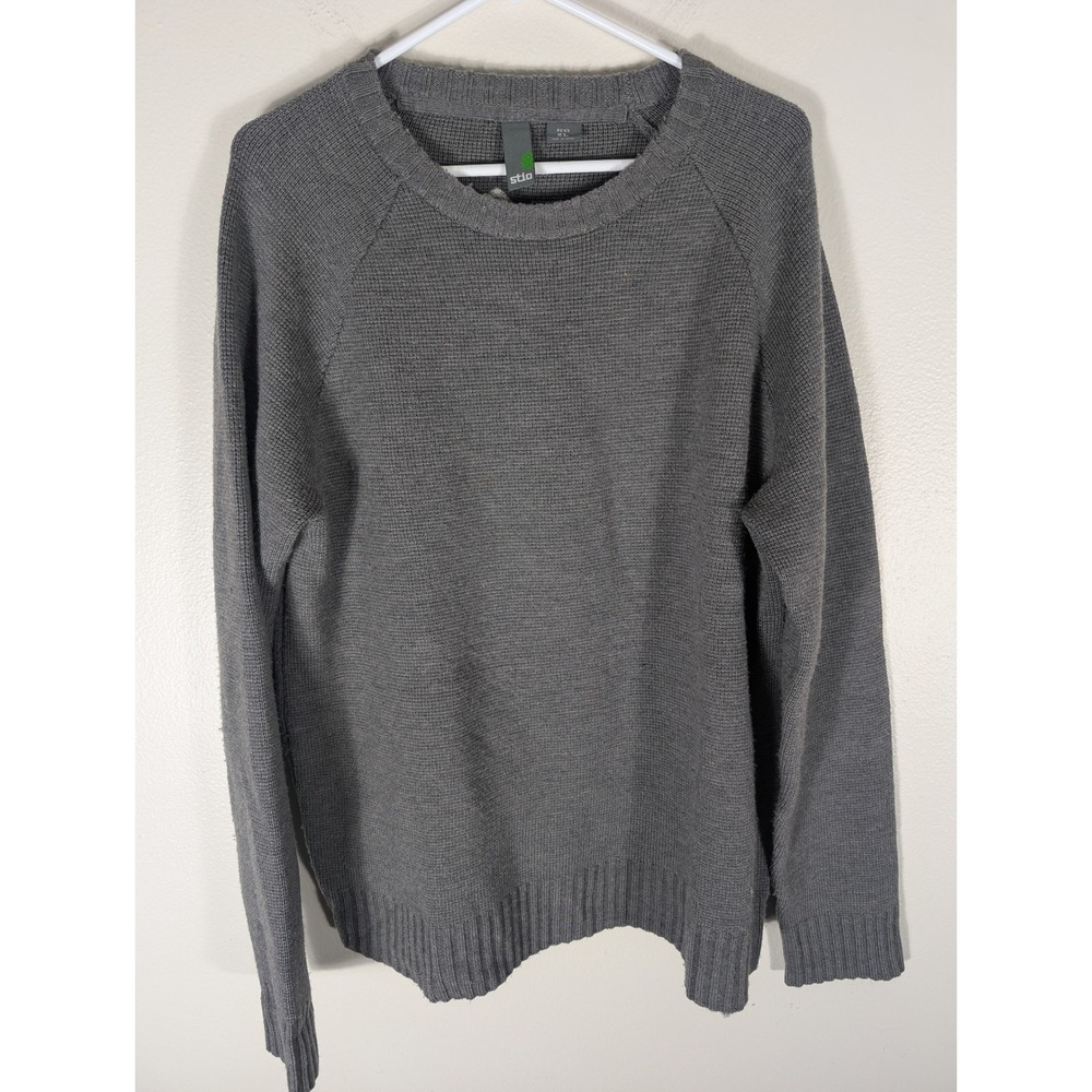 Stio Mens XL Gray 100% Merino Wool Crewneck Raglan Sweater Style 2201 0515 Hike